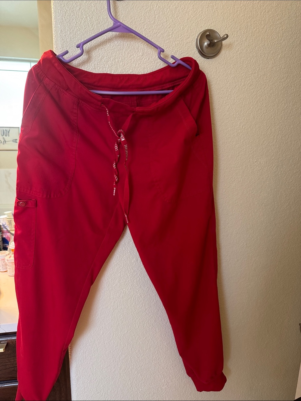 Med Couture Red Drawstring Scrub Joggers